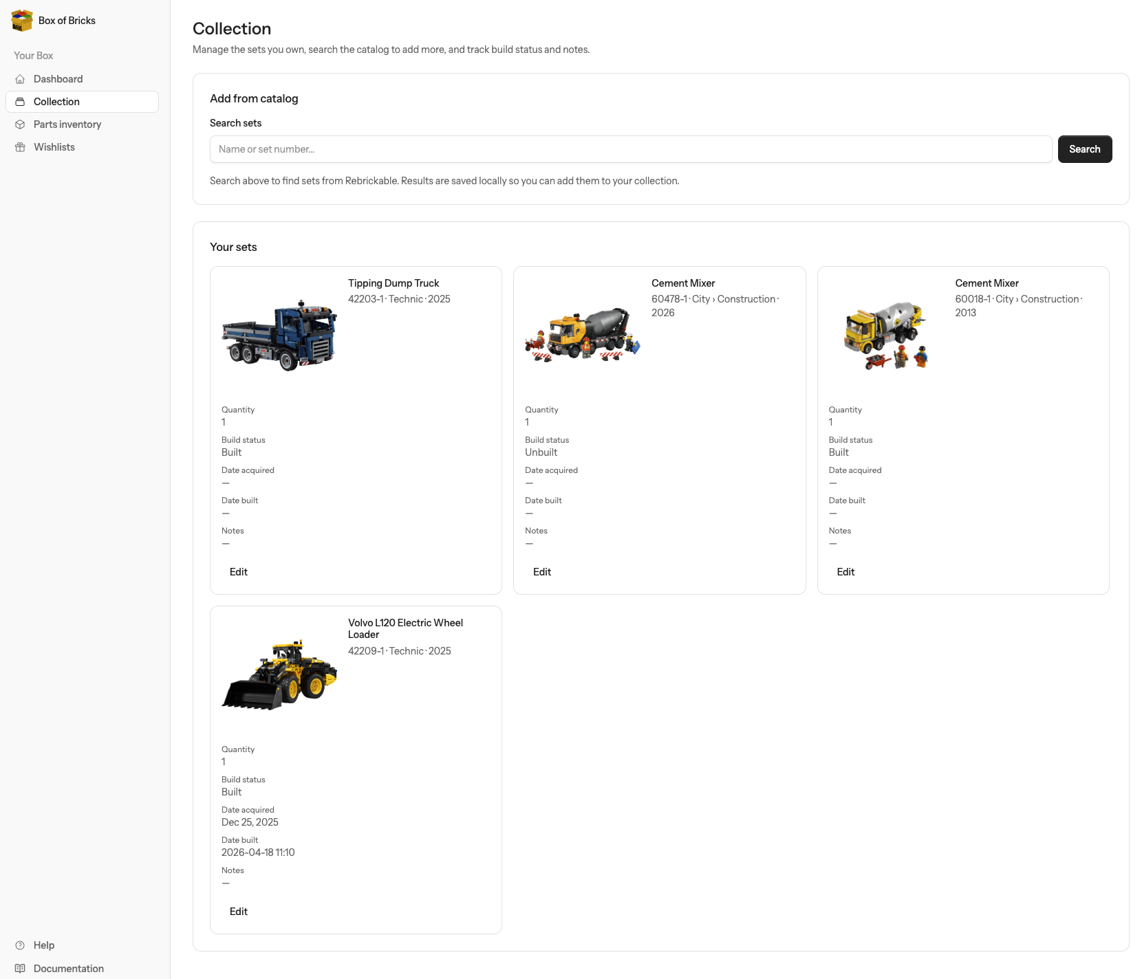 Organize your collection of official sets.